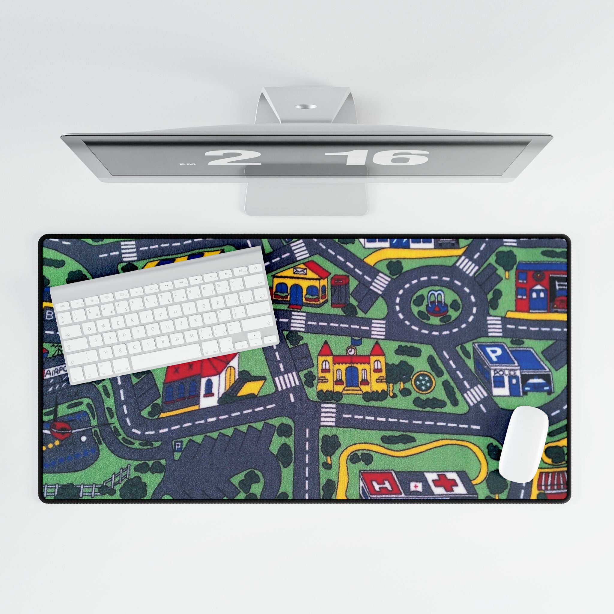 Playroad Desk Mat — Kids’ City Road Map Mouse Pad for Playrooms & Desks
