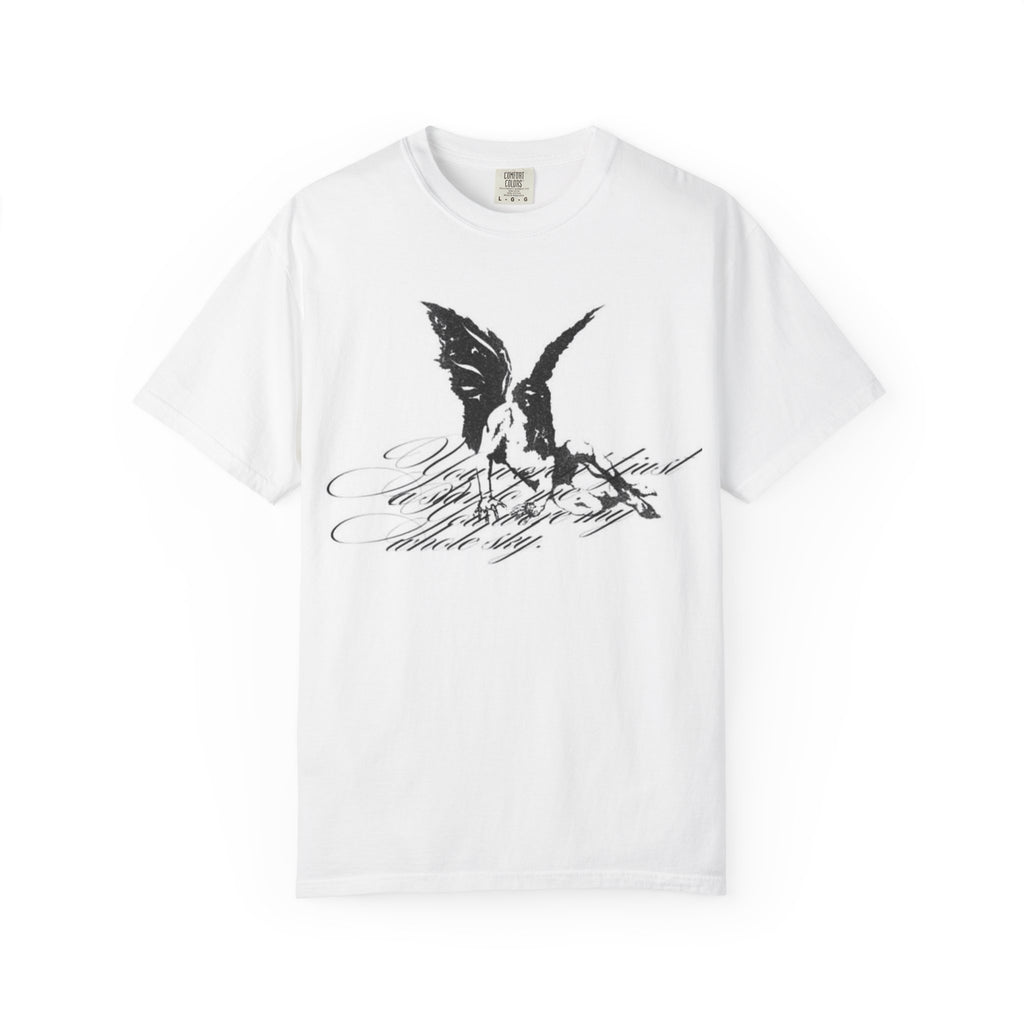 Raven Script T-Shirt — Gothic Raven Illustration with Calligraphy